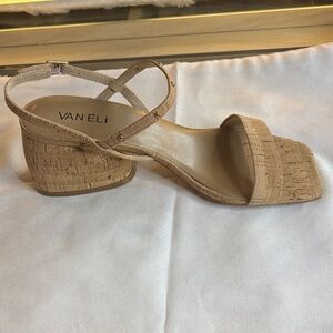 Vaneli Beige Cork Block Heel Sandals